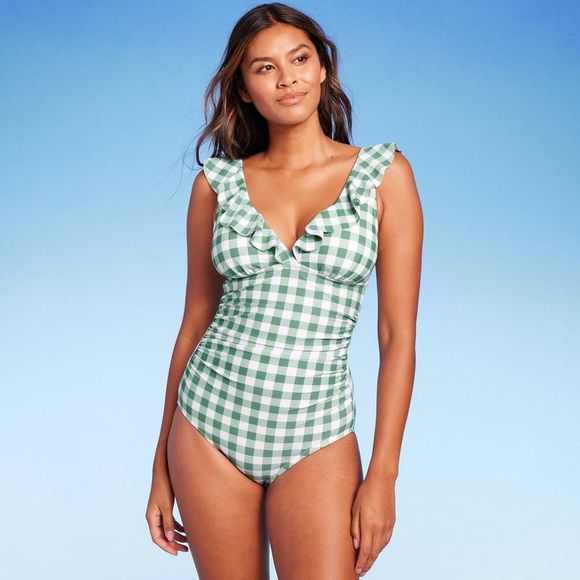 Women's PLUS SIZE Gingham Full Coverage One Piece Swimsuit - Kona Sol - Picture 1 of 5